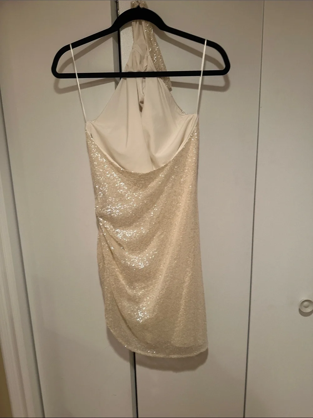 Amanda Uprichard Aurora Sequin Halter Mini Dress in Champagne - Picture 2 of 5
